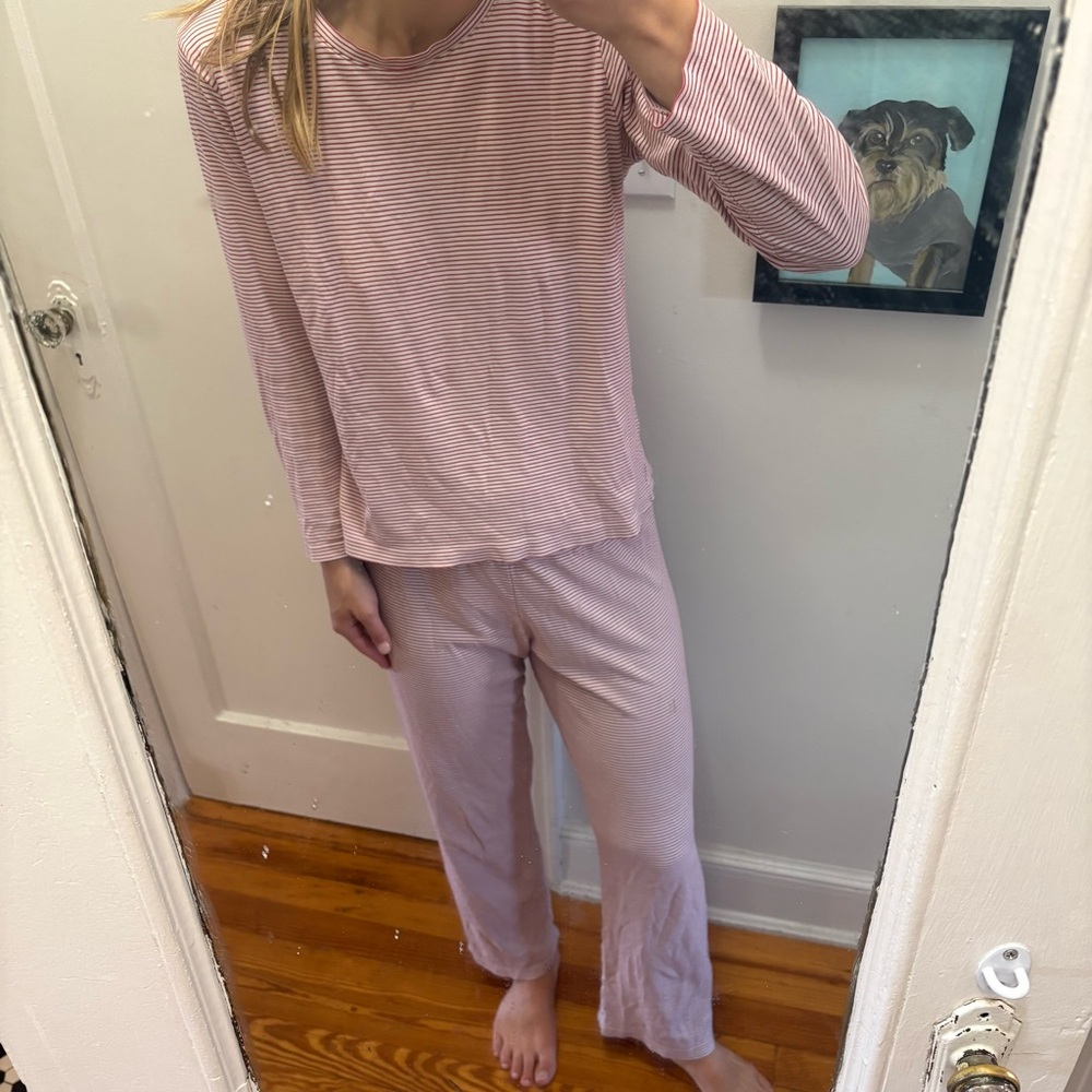 LAKE Red and White Striped Long Sleeve Pants Pajama Set Small
